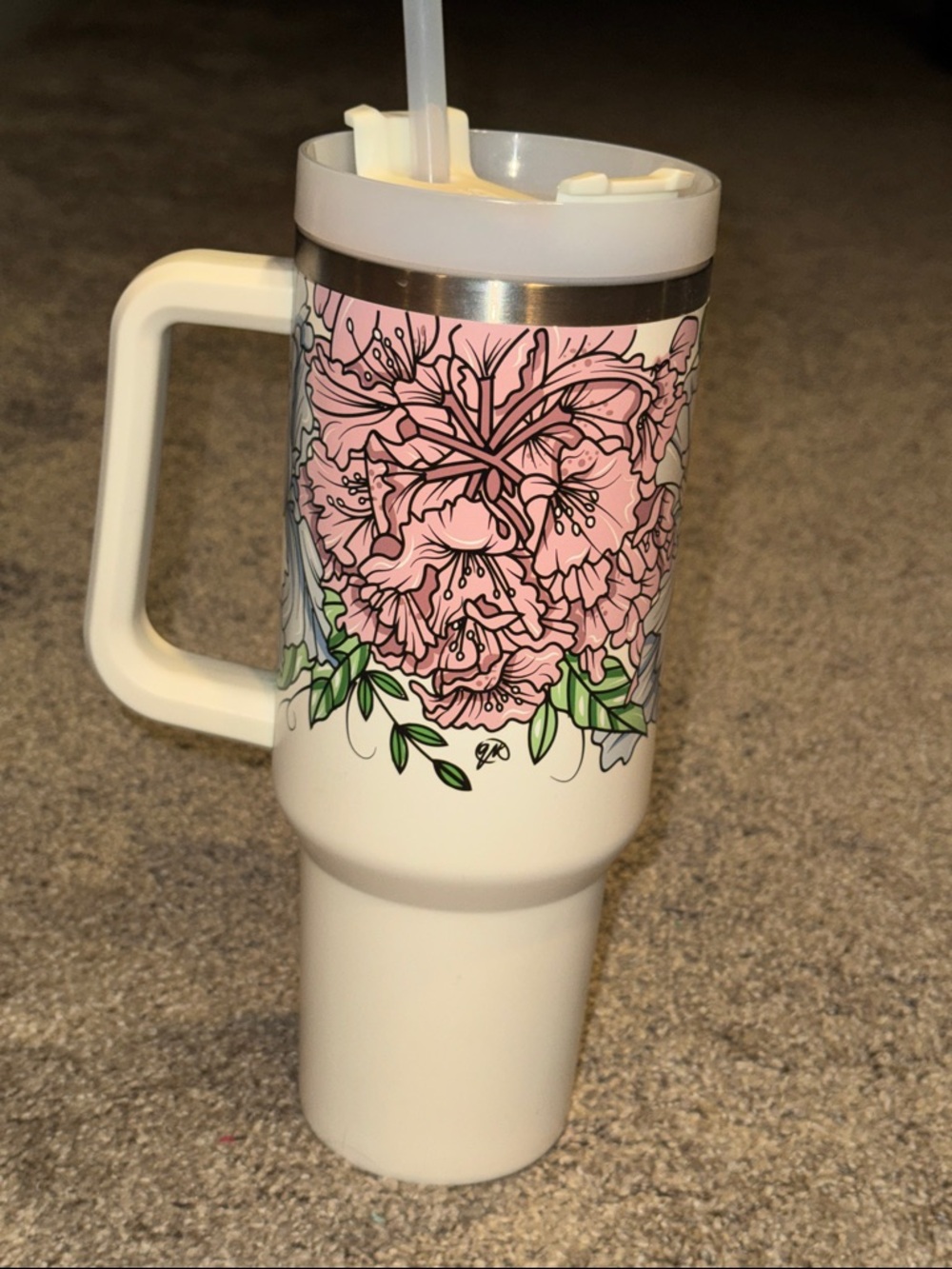 OG 40 oz Stanley cream floral Travel Mug - Picture 4 of 5